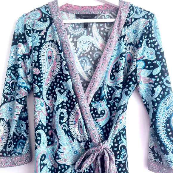 BCBGMaxAzria Paisley Wrap Robe - Blue and Pink - Picture 2 of 5